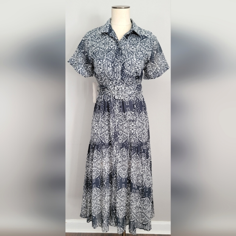 Anthropologie Blue and White Midi Dress.